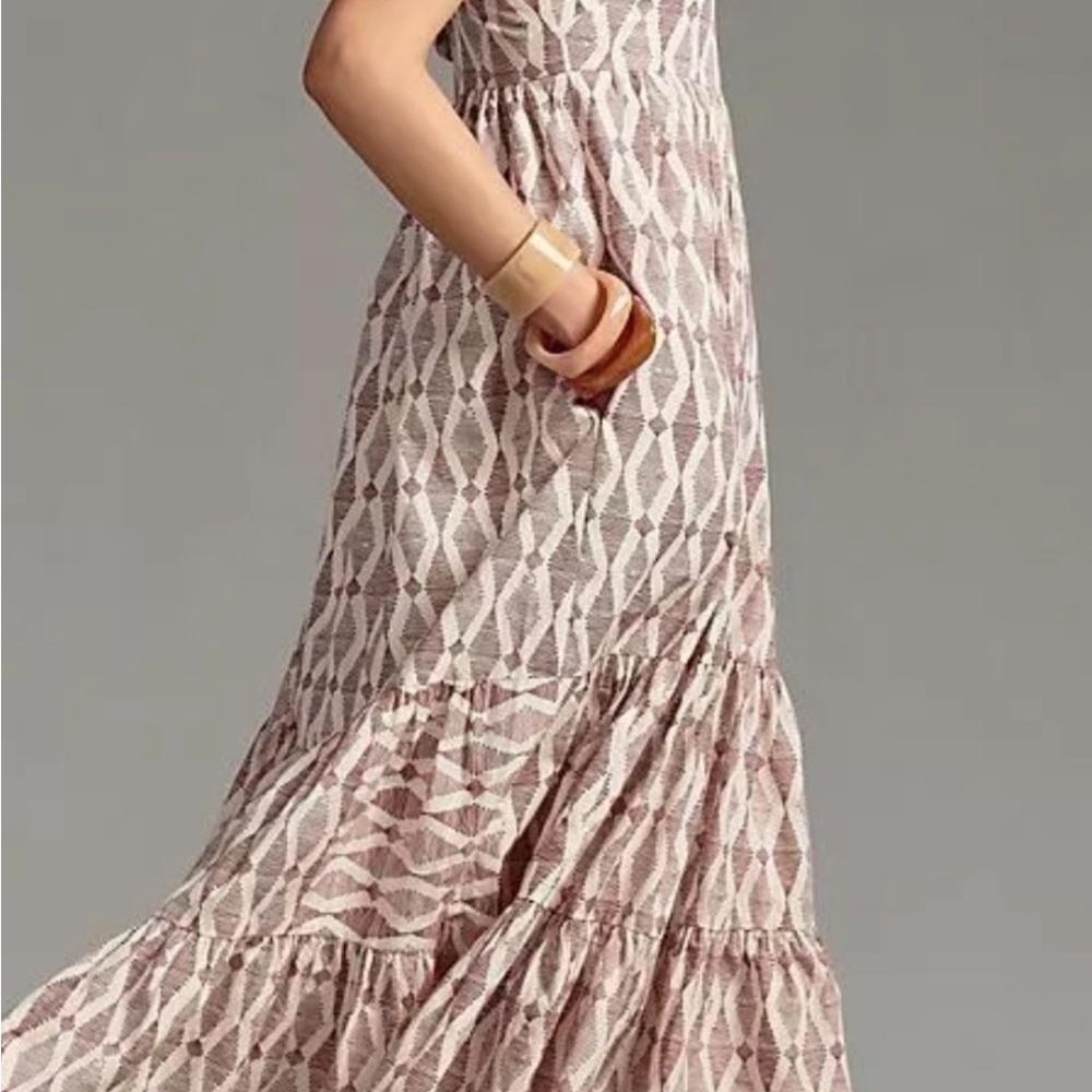 Anthropologie Pink Patterned Tiered Midi Dress - Picture 2 of 11